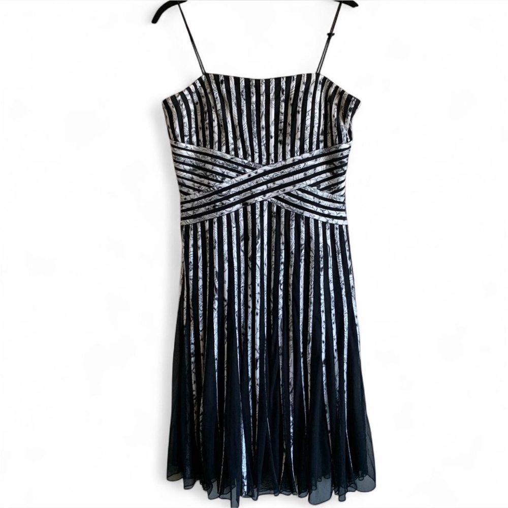 Elegant Black and White Striped Dress! Size 12 Petite!